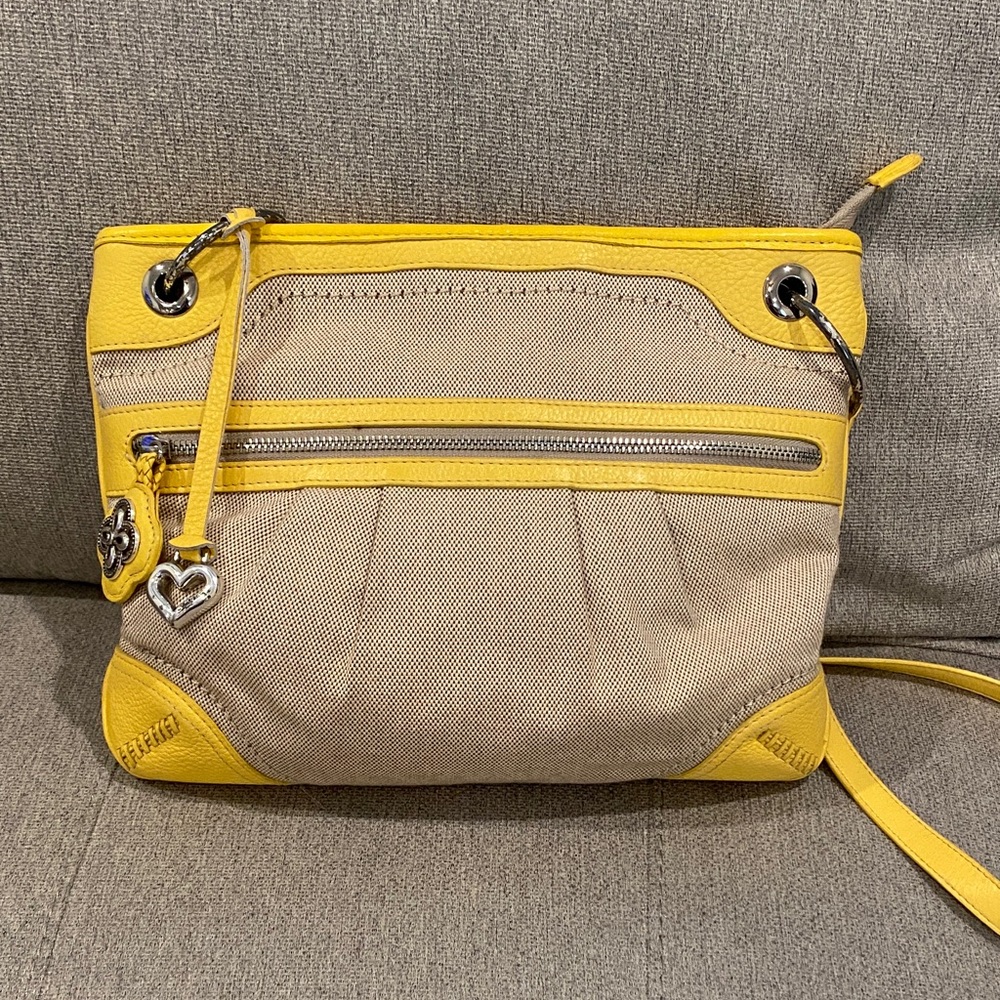 Brighton Tan Canvas & Yellow Leather Crossbody Bag Purse